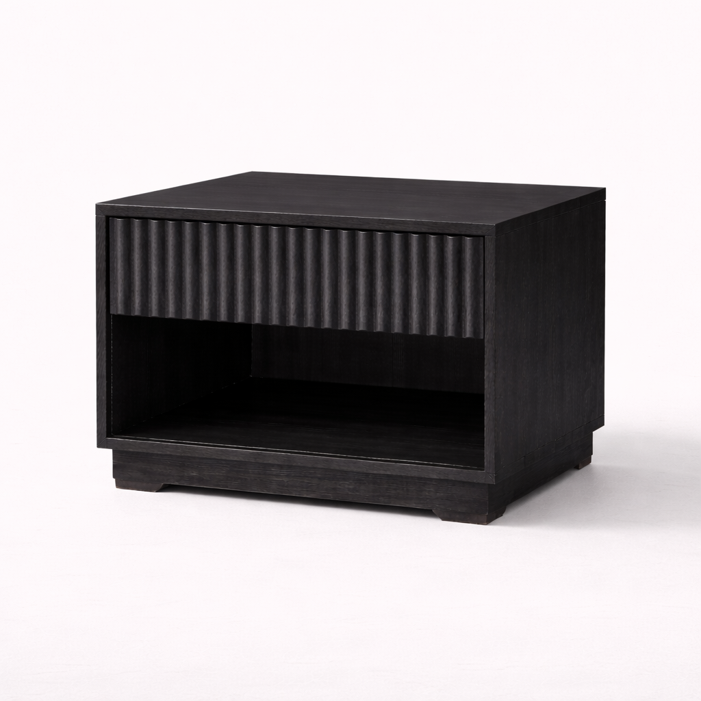Lotus Night Table (Custom) Antique Black Fluted