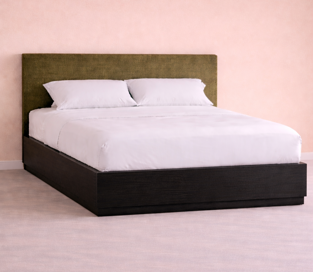 Lotus Platform Bed - Upholstered (Custom) Queen Antique Black Smooth #MWS Options 1