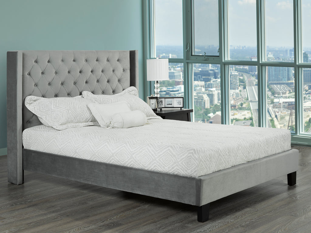Zander Platform King Bed - Grey Velvet | Candace and Basil Furniture