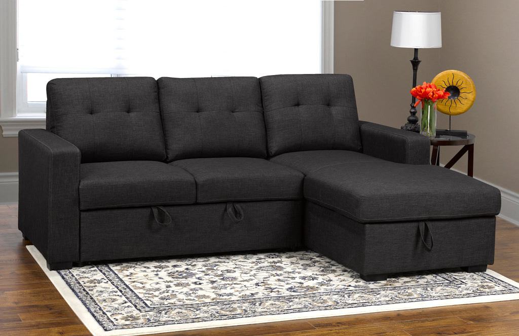 Anthony LHF/RHF Sectional w/ Pullout Bed & Storage - Dark Grey Linen | Candace and Basil Furniture