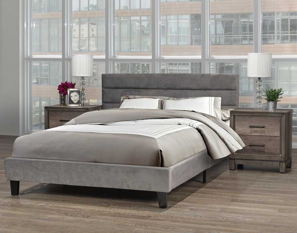 Cunningham Platform Queen Bed - Grey Velvet | Candace and Basil Furniture