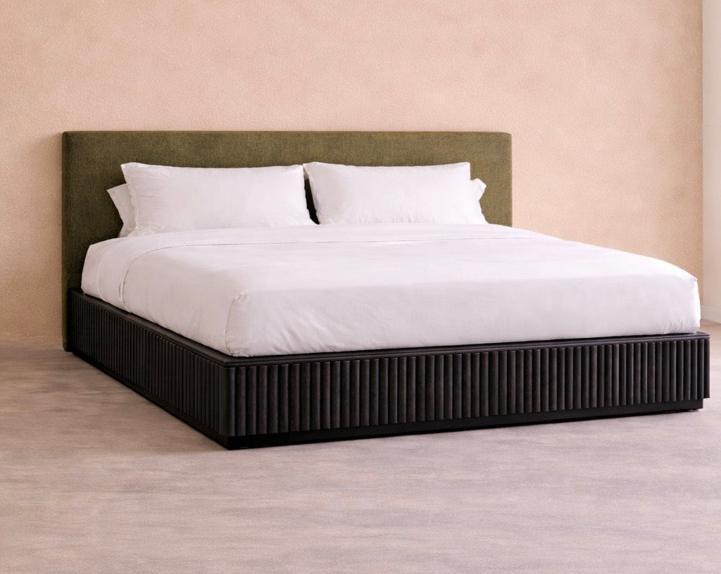 Lotus Platform Bed - Upholstered (Custom) Antique Black Fluted