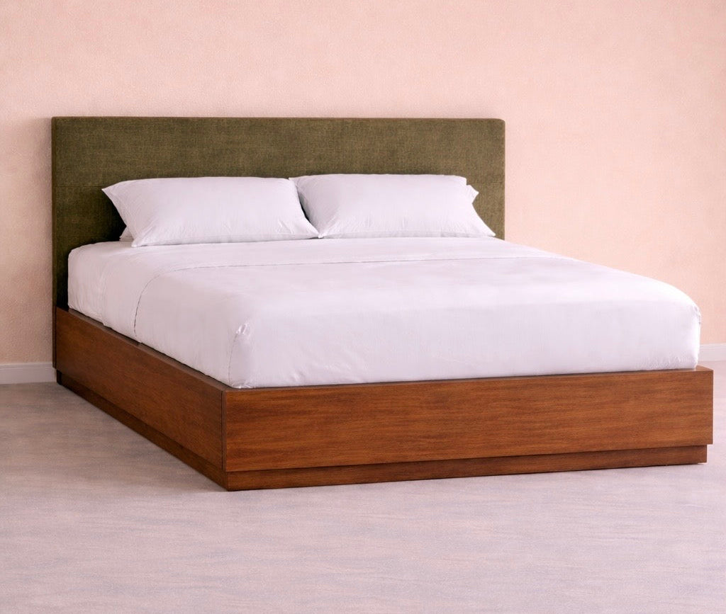 Lotus Platform Bed - Upholstered (Custom) Queen Medium Walnut Smooth #MWS Options 1