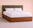 Lotus Platform Bed - Upholstered (Custom) Queen Medium Walnut Smooth #MWS Options 1