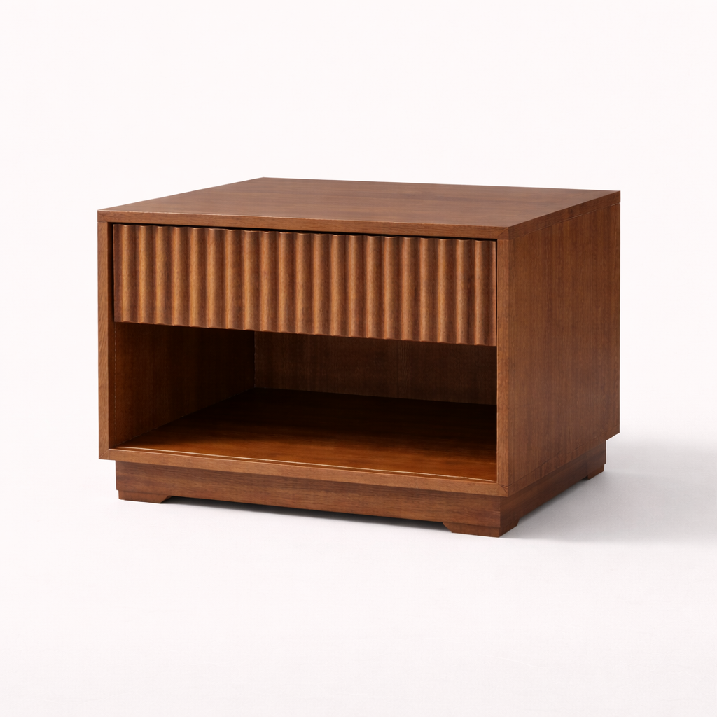 Lotus Night Table (Custom) Medium Walnut Fluted