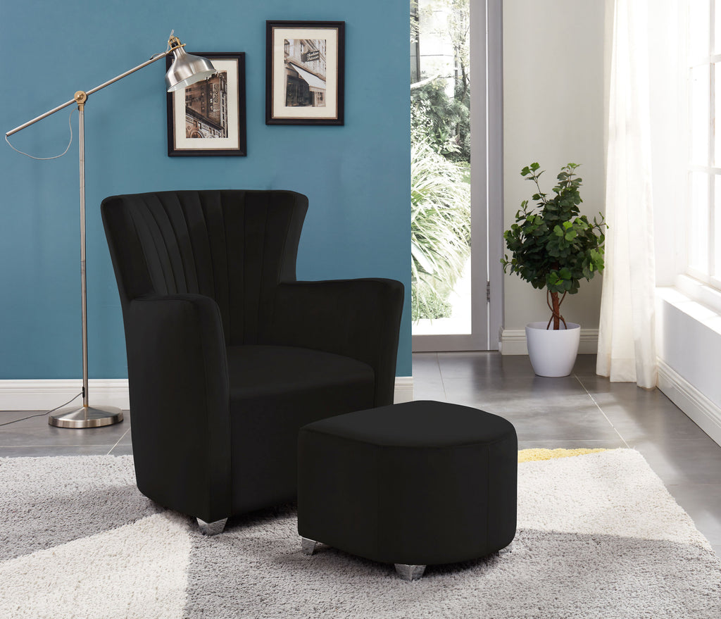 Sylvia Accent Chair & Ottoman Set - Black Velvet | Candace and Basil Furniture