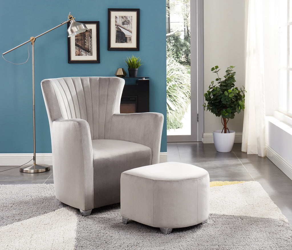 Sylvia Accent Chair & Ottoman Set - Grey Velvet | Candace and Basil Furniture