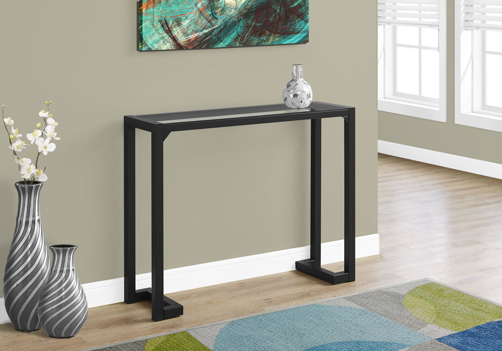 Candace & Basil Console Table - 42"L / Black / Tempered Glass Hall Console