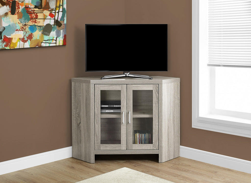 Candace & Basil TV Stand - 42"L / Dark Taupe Corner With Glass Doors