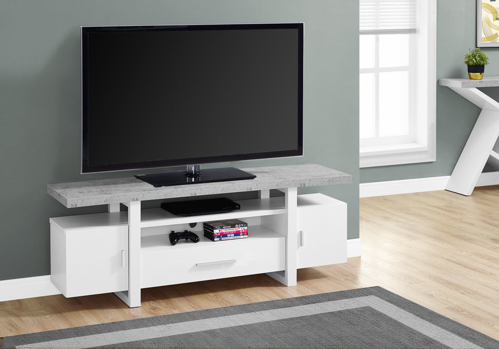 Candace & Basil TV Stand - 60"L / White / Cement-Look Top