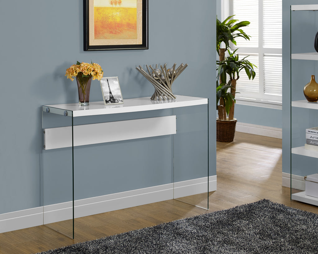 Candace & Basil Console Table - Glossy White With Tempered Glass