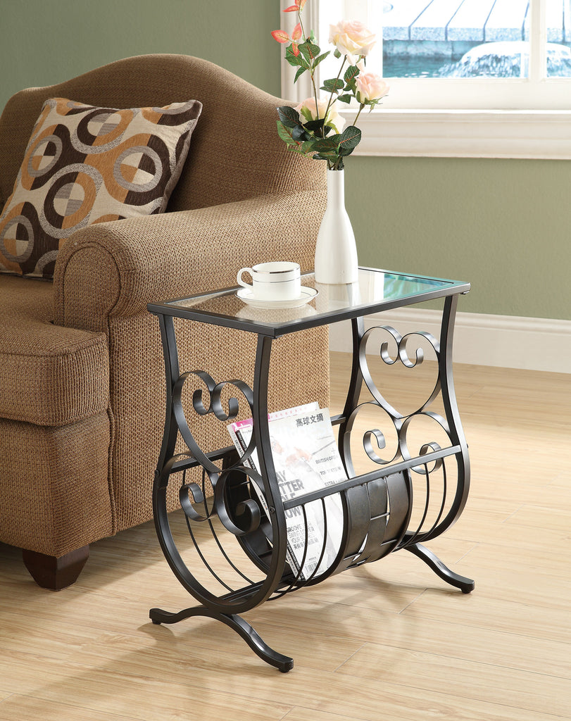 Candace & Basil Accent Table - Satin Black Metal  With Tempered Glass
