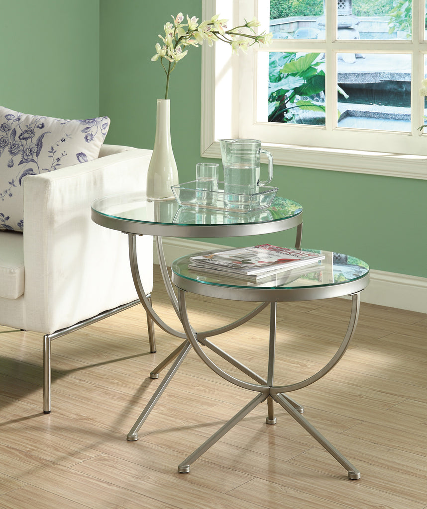 Candace & Basil Nesting Table - 2PC Set / Silver With Tempered Glass