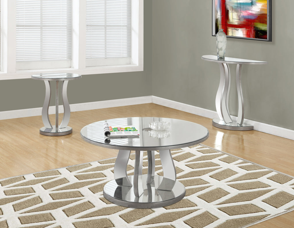 Candace & Basil End Table - 20"Dia / Brushed Silver / Mirror