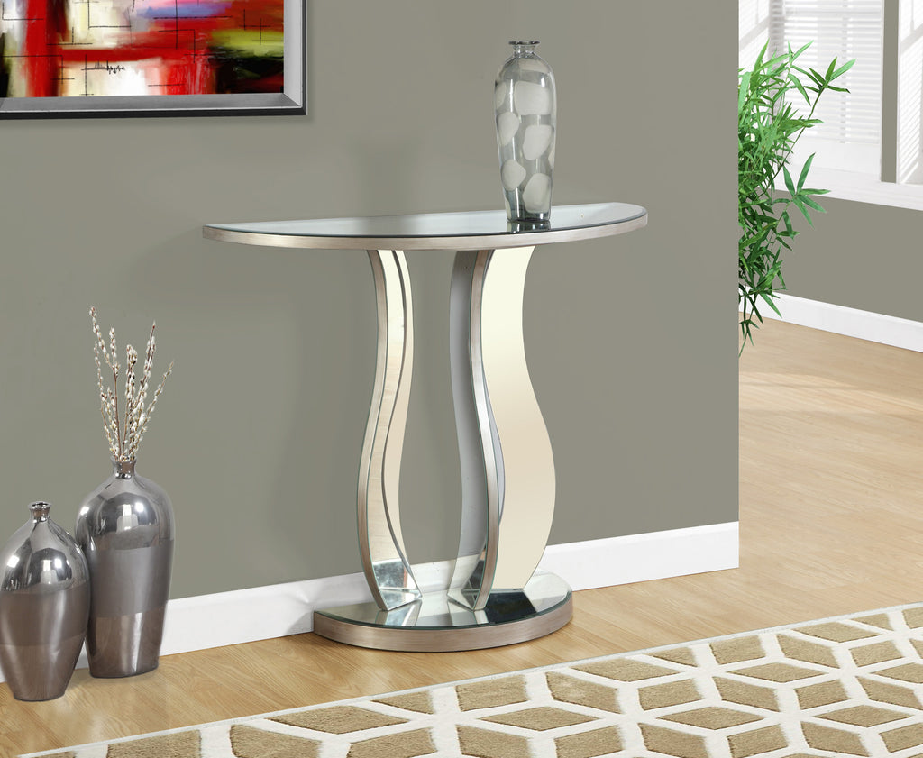 Candace & Basil Console Table - 36"L / Brushed Silver / Mirror