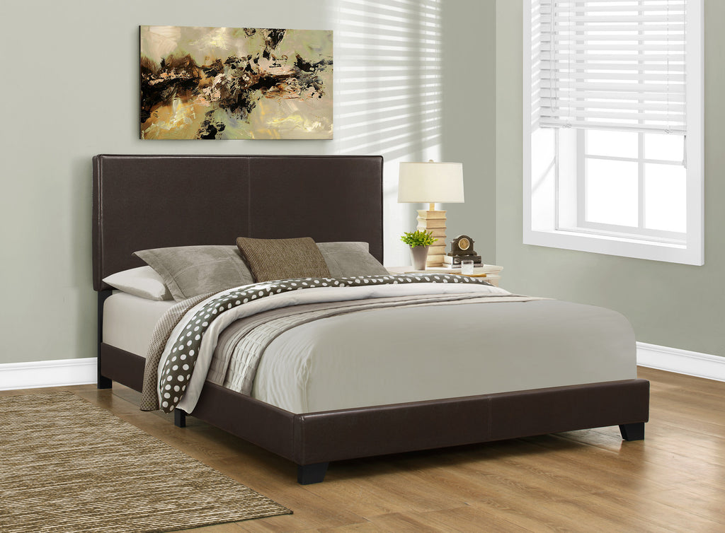 Candace & Basil Brooklyn Queen Bed Frame - Dark Brown Faux Leather