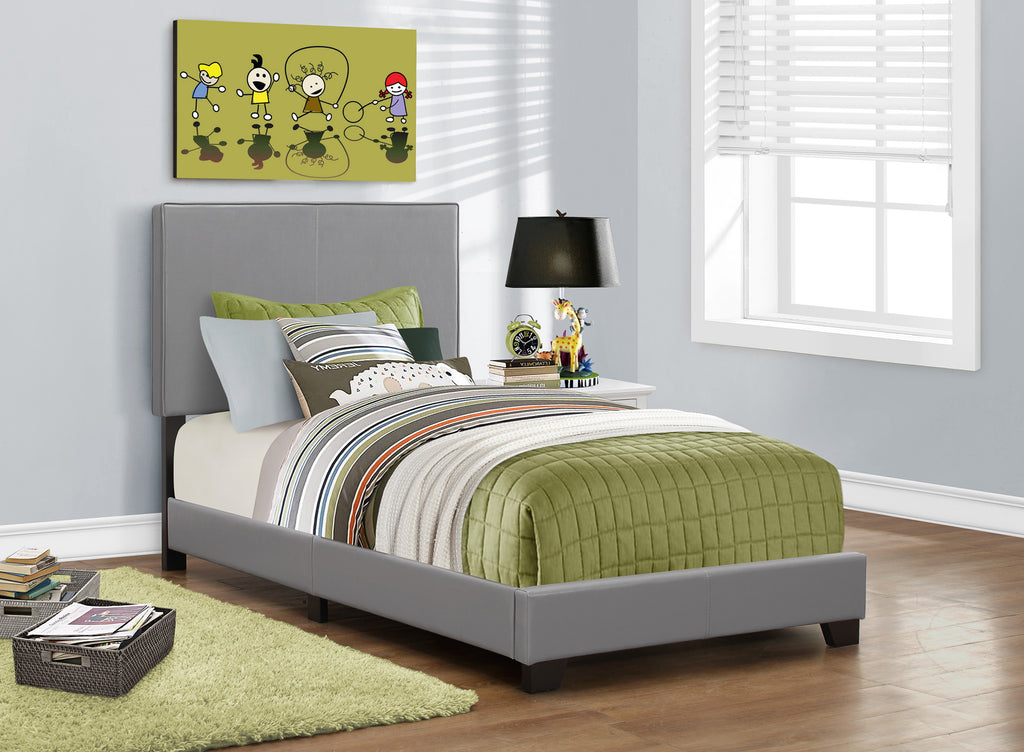 Candace & Basil Brooklyn Twin Bed Frame - Grey Faux Leather