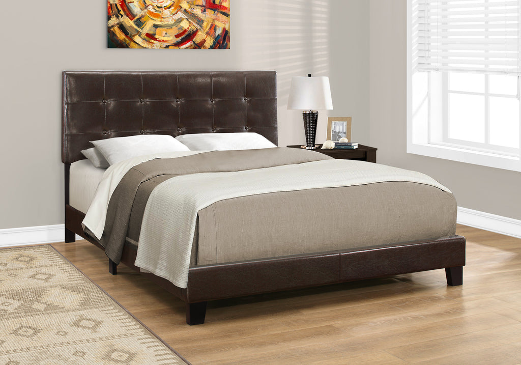 Candace & Basil Anderson Queen Bed Frame - Dark Brown Faux Leather