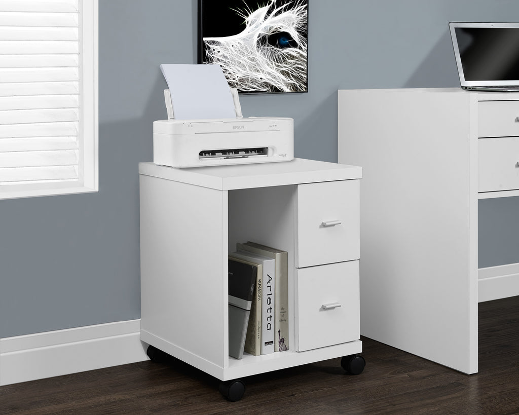 Candace & Basil Office Cabinet - White With 2 Drawers On Castors