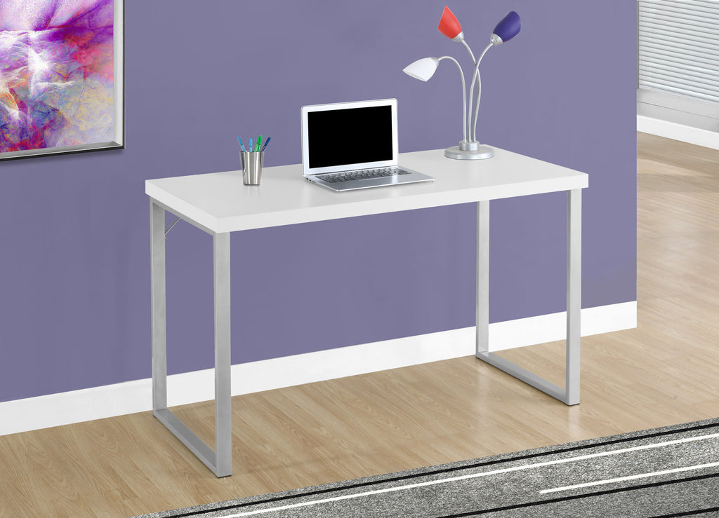 Candace & Basil Computer Desk - 48"L / White / Silver Metal