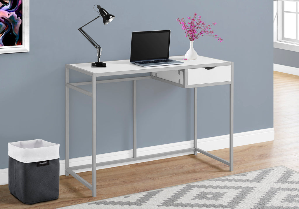 Candace & Basil Computer Desk - 42"L / White / Silver Metal