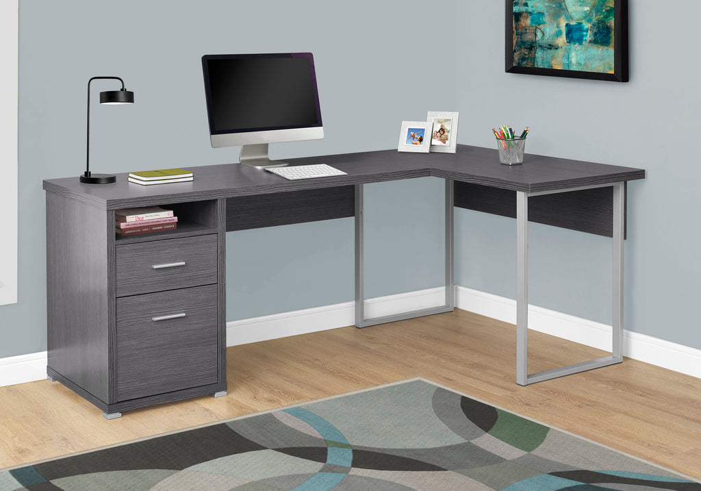 Candace & Basil Computer Desk - 80"L / Grey Left Or Right Facing