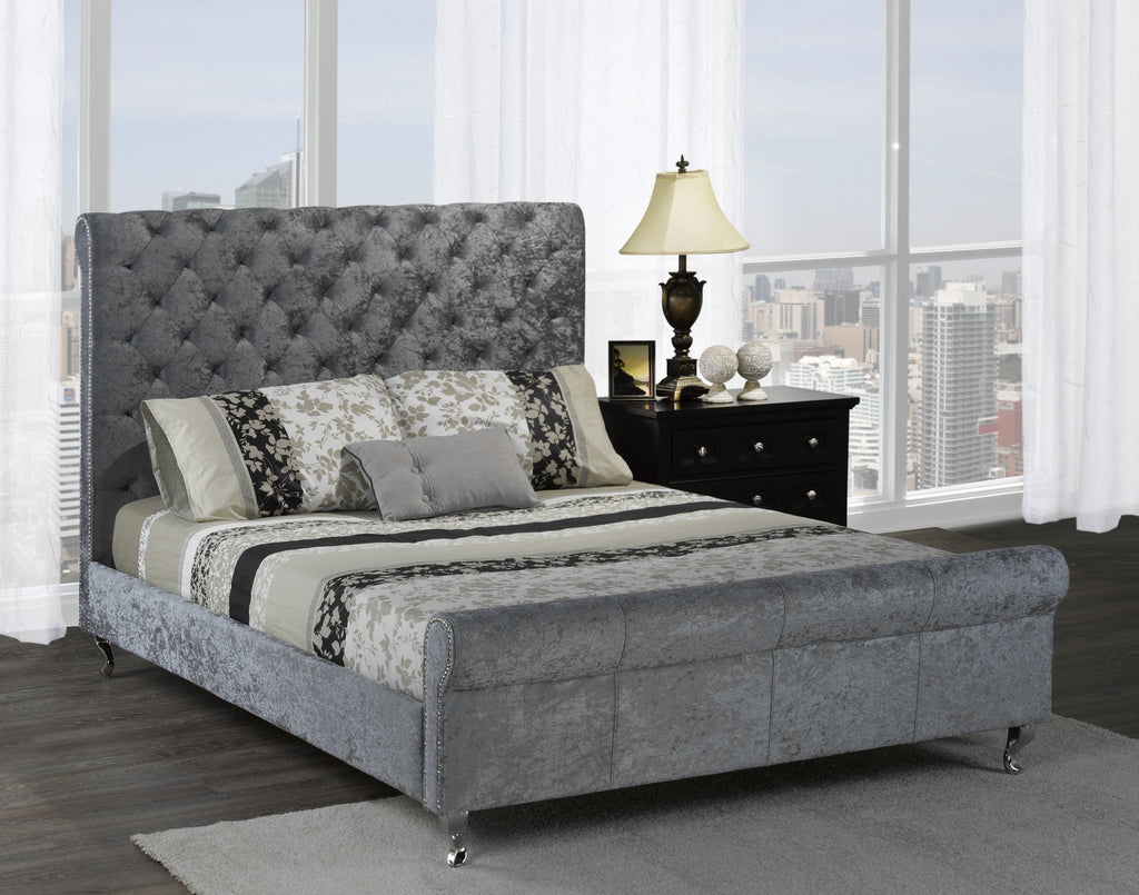 Manila Platform Queen Bed - Silver Velvet | Candace and Basil Furniture