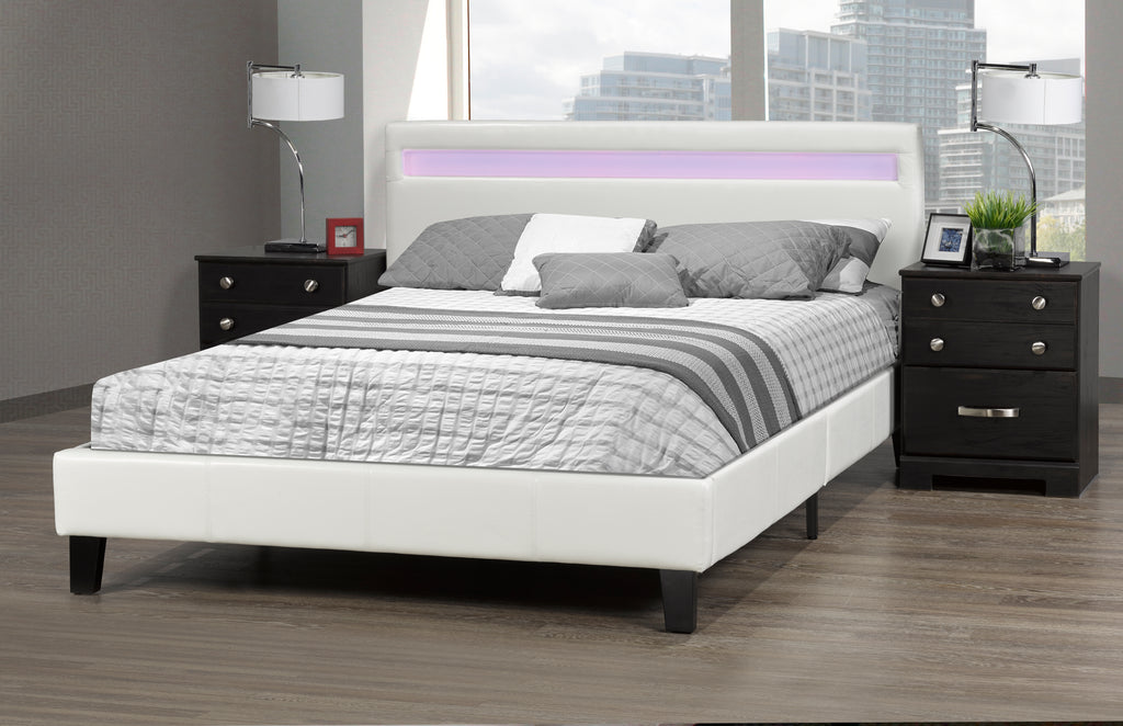 Oliver Double Platform Bed w/ LED - White | Candace and Basil Furniture